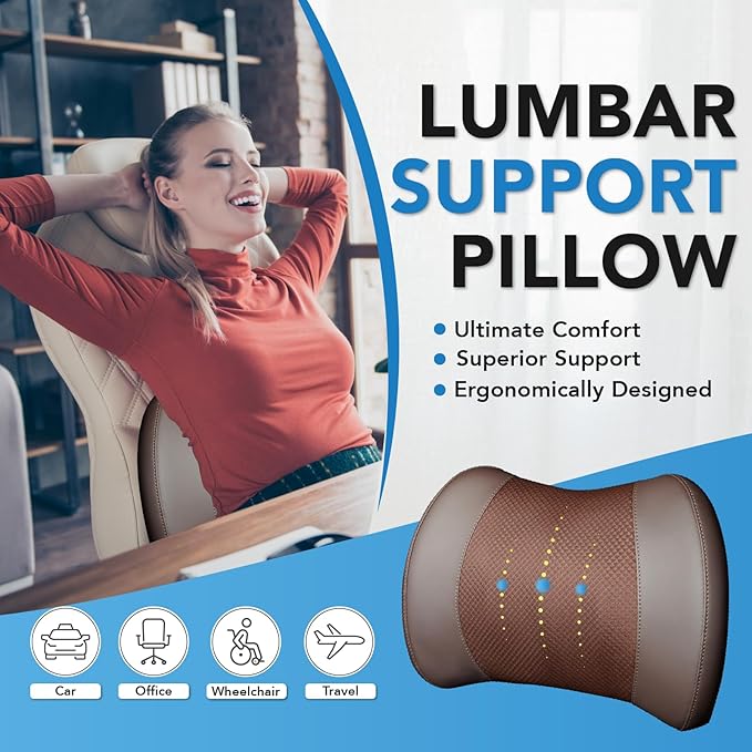 Lofty Aim Lumbar Support Pillow for Car, Car Seat Back Support for Driving | Memory Foam Car Lumbar Support for Driving Seat, Car Back Cushion, Adjustable Straps, Lower Back Pillow, Office Chairs, Brown