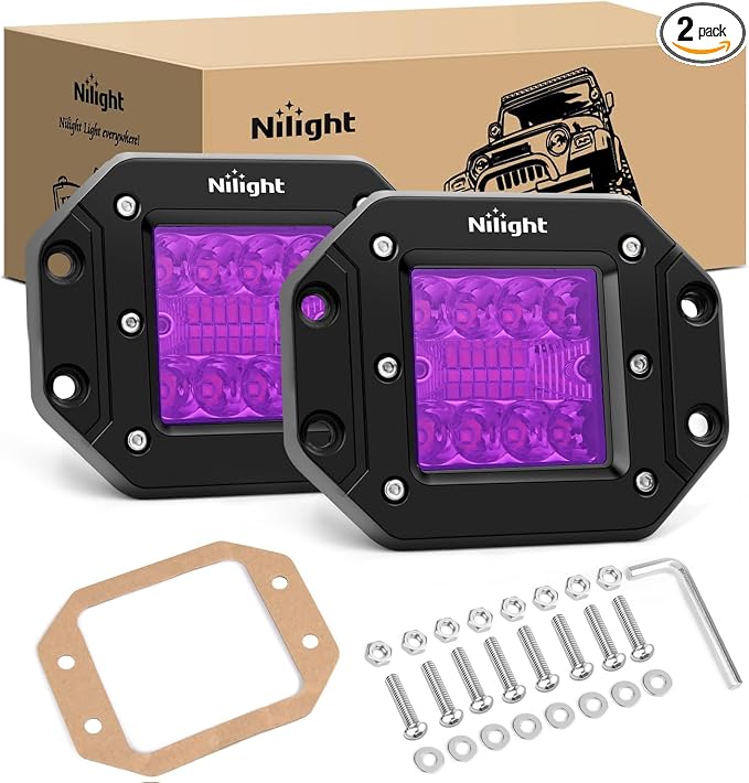 Nilight Flush Mount LED Light Pods 2 PCS 42 W Purple | Spot Flood Combo Beam, 12V 24V Bumper Driving Decoration Neon Off Road Light Bar for Truck ATV UTV SUV Pickup Boat Tractor