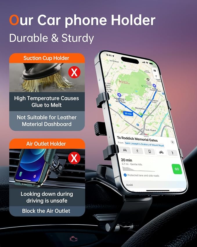 Car Phone Holder Mount Dashboard Upgrade 360 Degree Rotation Rear View Mirror and Sun Visor Multifunctional Clip Design Car Universal Phone Mount Compatible with 4-7 inch cellphones