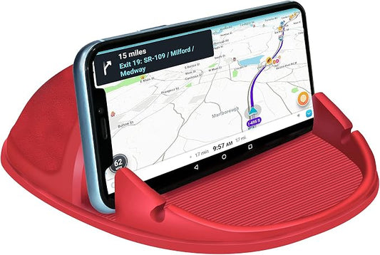 Loncaster Car Phone Holder, Car Phone Mount Silicone Car Pad Mat for Various Dashboards, Slip Free Desk Phone Stand Compatible with iPhone, Samsung, Android Smartphones, GPS Devices and More (Red)