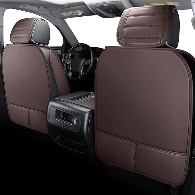 YIERTAI Seat Covers Compatible with Silverado Sierra for 2007-2024 2025 2026 1500/2500/3500 Crew Double Extended Cab Trucks Waterproof Leather Covers Protectors(2 PCS Front only/Brown)