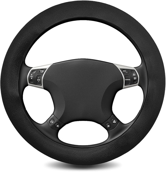 Silicone Steering Wheel Cover - Thicker Universal Stretchy & Anti-Slip Grips, Universal Fit 14"-16" Silicone Steering Wheel Protector for Men and Women, Car Interior Accessory (Black)