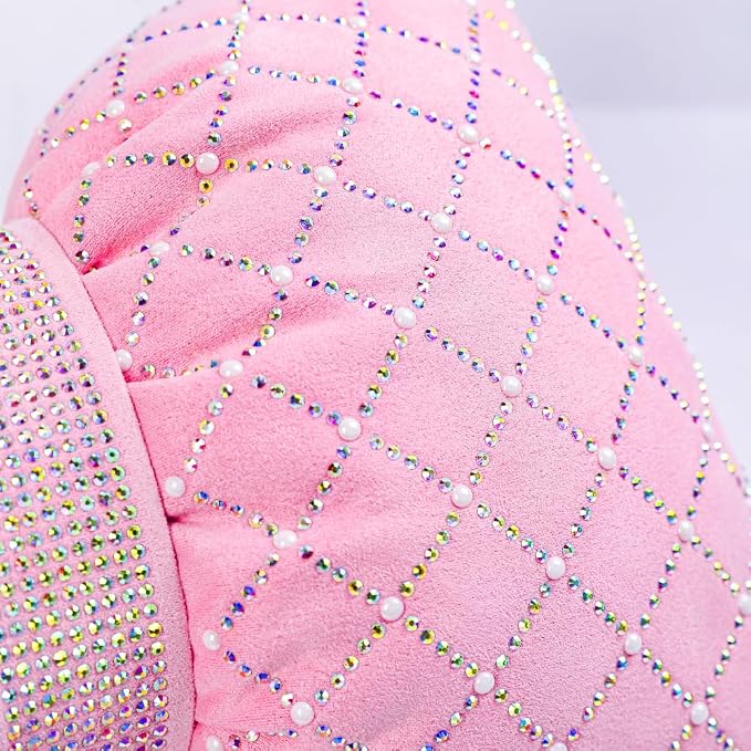 Carwales Pink Bow Lumbar Support Pillow for Car Accessory Women Girl Couch Cushion Decorative Back Pillow Bling Rhinestone Pearls 1 Pack