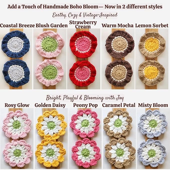 Cotton Crotchet Ruffled Flower Coaster Set (Warm Mocha)