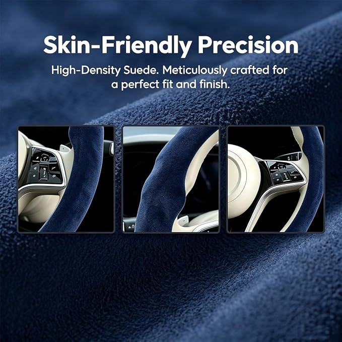Mandark Car Steering Wheel Cover, Suede Sport Vehicle Steer Wheel Protector Fitting 15 Inch, Non-Slip Comfortable Automotive Interior Decoration Accessories, Universal for Most Cars (Dark Blue)