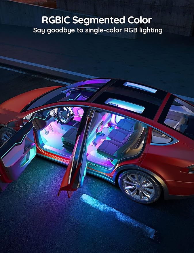 Govee Car LED Strip Lights, Smart RGBIC Interior Car Lights, APP Control | 4 Music Modes and 16 Million Colors, 2 Lines Design LED Lights for Car Decor, DC 12V