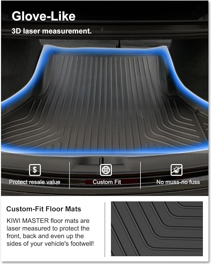 Kiwi Master Cargo Mat for 2011-2023 Dodge Charger/Chrysler 300 | Custom Fit All Weather Rear Cargo Liner, Heavy Duty TPE Tray Trunk Mat, Black