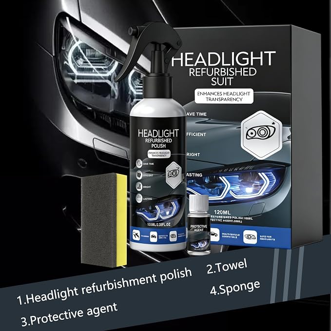 2Pcs Car Headlight Restoration Polishing Kits,Headlight Restoration Kit,Multifunctional Car Headlight Polishing for All Vehicle Types,Headlight Cleaner and Restorer Kit (100ml+20ml)