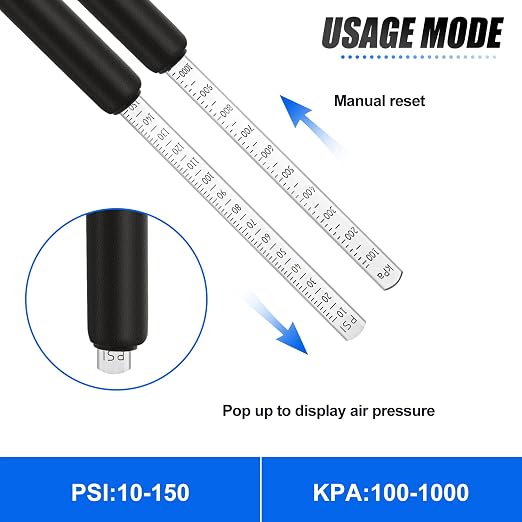 MEANLIN MEASURE Black Double Straight Type Tire Pressure Gauge，Dual Head Air Pressure Gauge 5Pcs，Pressure Range 10-150 Psi(Suitable for Trucks, etc.
