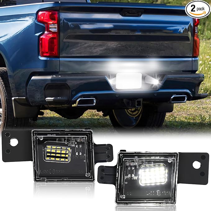 LED License Plate Lights Assembly Compatible with 2014 2015 2016 2017 2018 2019 2020 2021 2022 Chevy Silverado GMC Sierra 1500 2500HD 3500HD 2015-2021 Colorado Canyon Accessories Tag Lamp 6000K White