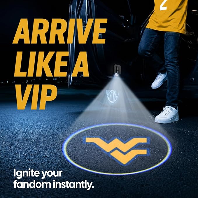 Sporticulture American Football West Virginia (WVU) Car Door Lights Logo Shadow Display - Officially Licensed NCAA Car Accessories - Show Your Team Pride - Battery Powered, Universal Fit