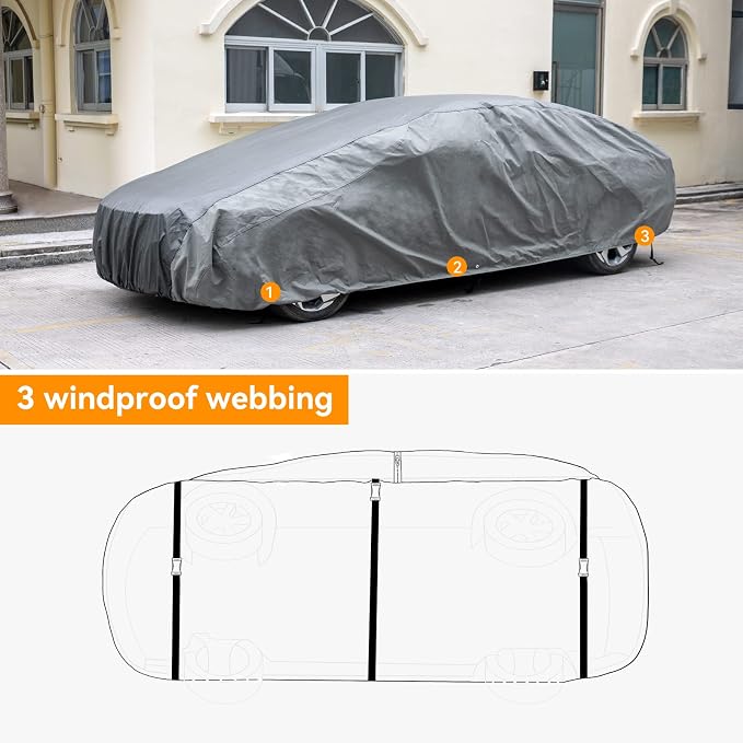 XCAR Waterproof Sedan Car Cover, All Weather, Fits Sedans Up to 228" | Windproof Buckles, Breathable Fabric, UV, Rain, Snow & Dust Protection, Soft Non-Scratch Lining, Indoor & Outdoor Use