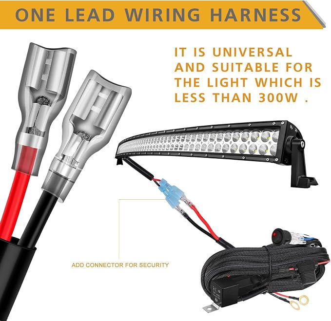 Wiring Harness 1 Lead, Rfroad Lighting Heavy Duty 12V Rocker Switch Nylon Wiring Harness Kit for Led Work Light Bar Fog Lights Driving Lights Offroad LED Pods for Truck UTV ATV Boat