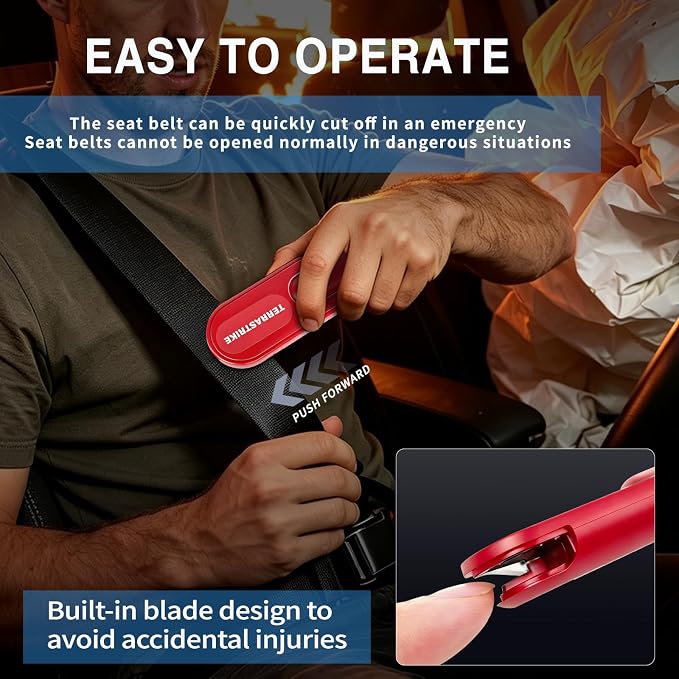 Tool,2026 New Underwater Operable Car Glass Breaker and Concealed Seat Belt Cutting Tool, Auto Crash Survival Safety Device, 2 Pack Car Emergency Accessory (Red)