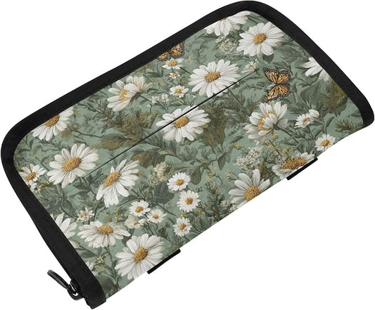 Car Visor Tissue Holder Mask Holder for Car, Car Tissue Box Sun Visor Napkin Holder Car Visor Accessories Adjustable Straps Reusable Durable Easy to Install Summer Daisy Butterfly Green