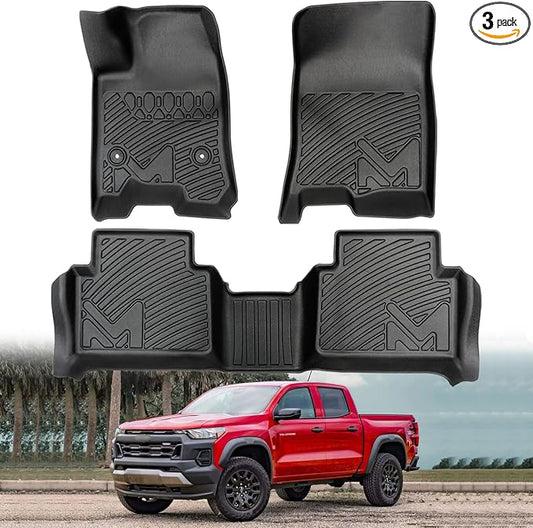 TPE Automotive Floor Mats Custom for 2023-2026 Chevy Colorado & GMC Canyon Crew Cab, All Weather Cover Protection Waterproof Black Floor Liner Front & Rear Row Full Set Car Mats, 3PCS