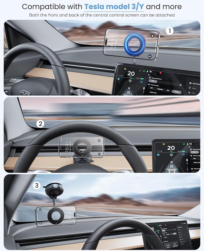 Jononser Magnetic Car Phone Holder for MagSafe, Nano-Gel Suction Cup Car Phone Mount for Car Dashboard & Windshield, Pocket-Size Foldable 360° Adjustable Car Mount for iPhone 17 16 15 14 13 12 Series
