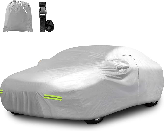 Mockins 190"x75"x60" 190T Polyester Soft Sedan Car Cover with Zipper Door | Indoor & Outdoor Weatherproof Car Covers for Automobiles | Full Exterior Covers for Snow, Frost, UV, Light Rain & Foliage