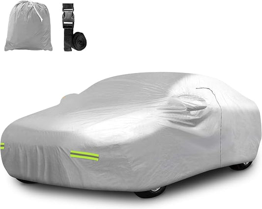 Mockins 190"x75"x60" 190T Polyester Soft Sedan Car Cover with Zipper Door | Indoor & Outdoor Weatherproof Car Covers for Automobiles | Full Exterior Covers for Snow, Frost, UV, Light Rain & Foliage