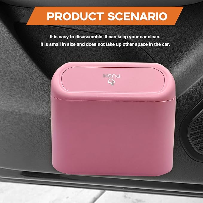 Car Trash Can, Mini Portable Car Bin with Lid & with 1 Roll Trash Bag, Leakproof Hanging Cars Storage Bag Container for Car, Home and Office (Pink)