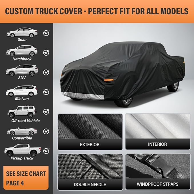 Kayme Truck Cover Waterproof All Weather, Heavy Duty Outdoor Pickup Cover Sun Uv Rain Protection, Universal Fit for Ford F-250, Silverado 1500 2500 3500, Nissan Titan.(Length Up to 248 inch)