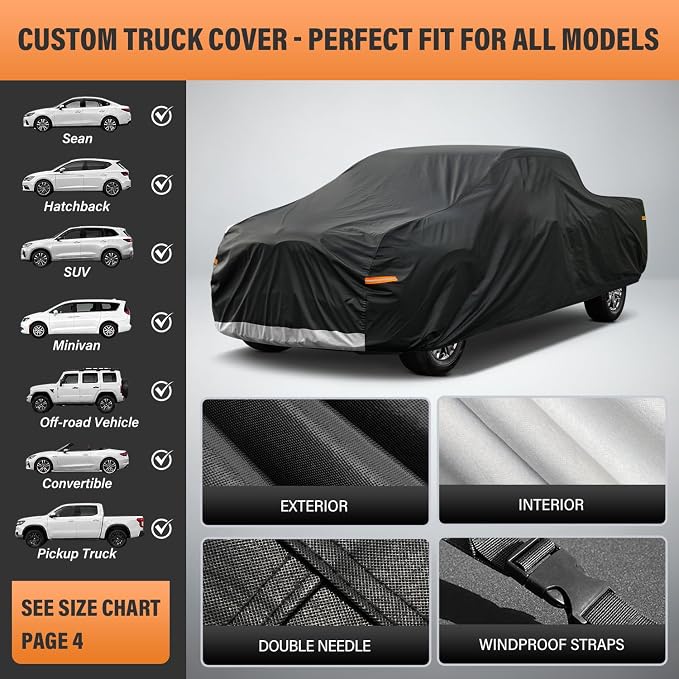 Kayme Truck Cover Waterproof All Weather, Universal Fit Most Regular Cab Short Bed Chevy C10 S10 Ford F100 etc. Heavy Duty Outdoor Pickup Cover Sun Uv Rain Protection.(Length Up to 206 inch)
