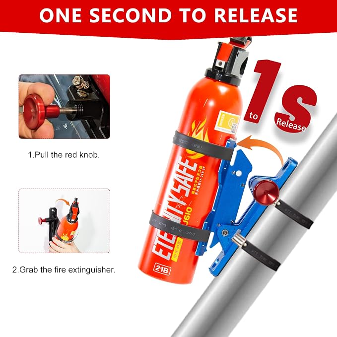 Aluminum Quick Release Fire Extinguisher Mount for 1-10LB Extinguisher Blue | Fit Most Vehicle, Adjustable Roll Bar Holder Compatible with Jeep Wrangler TJ/JK/JL/JKU, ATV, Polaris RZR, Ranger, Can-Am X3