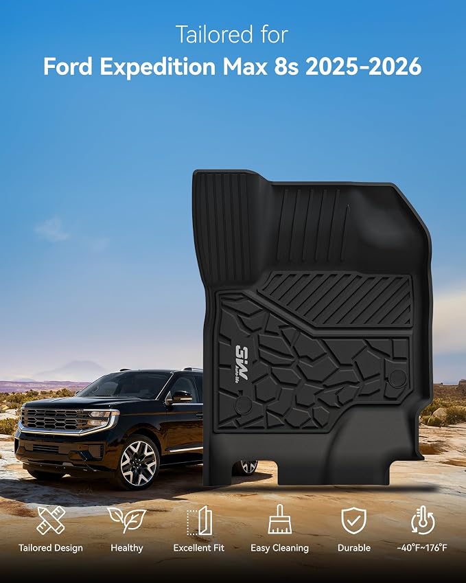 3W Floor Mats & Cargo Liner & Seat Back Mats for 2025 2026 Ford Expedition Max Bench Seating 8 Seats, All Weather for 2025 2026 Ford Expedition Max (Not fit 7 Seats) Full Set Floor Mats (Only MAX)