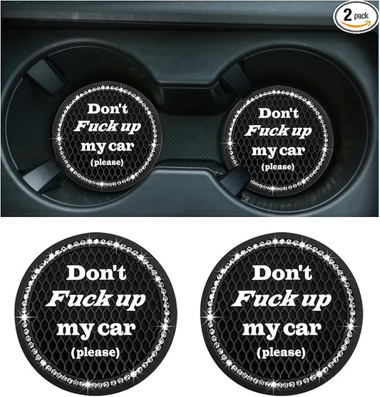 2 PCS Bling Car Cup Coaster, 2.75 Inch Anti-Slip Cup Holder Insert Coasters, Crystal Rhinestone Auto Drink Car Cup Mat for Women Girls, Universal Interior Car Accessories (Black)