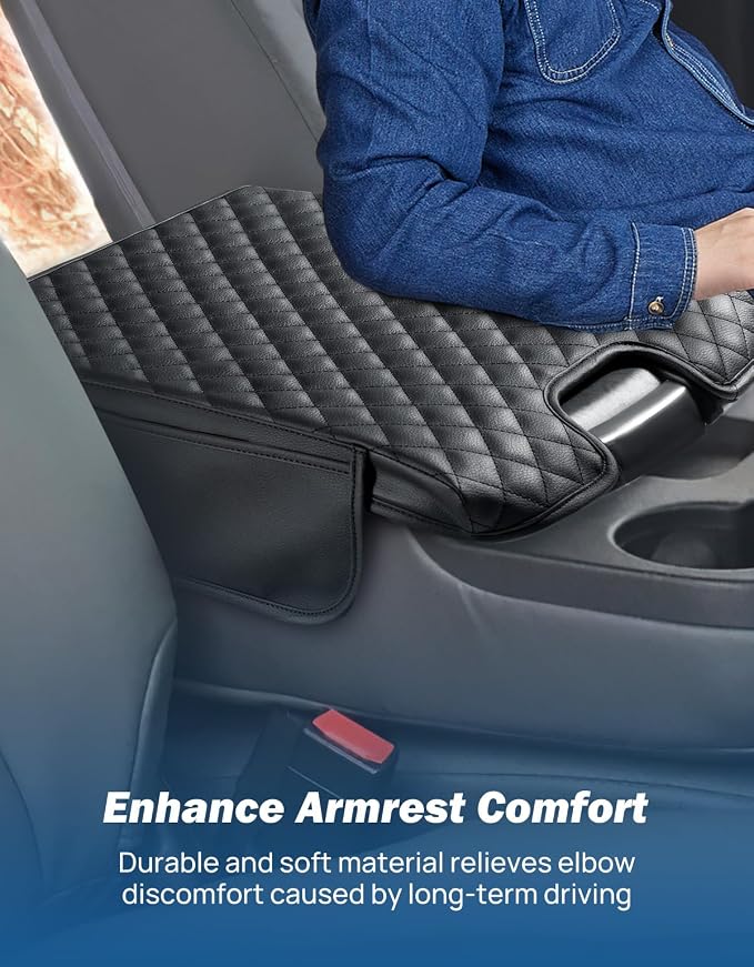 JOYTUTUS Center Console Cover Compatible with 2013-2018 Ram 1500 & 2013-2026 Ram 2500/3500/1500 Classic Model Jump Seat, Leather Arm Rest Armrest Cover for Car, Middle Console Cover Lid, with 2 Pocket
