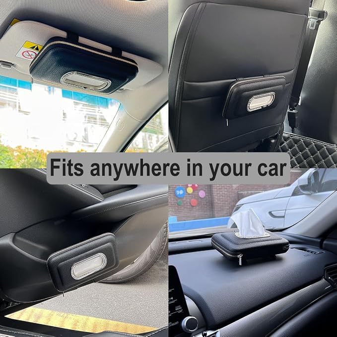 Car Tissue Holder, Visor Mask Holder, Sun Visor Napkin Holder, Mask Dispenser, Premium Leather Tissue Holder for Auto SUV Truck (Black)