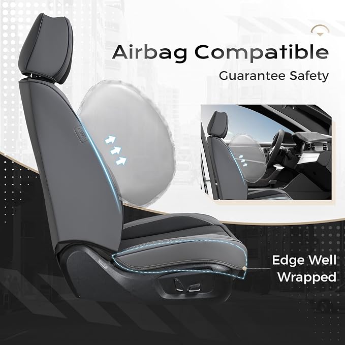 Coverado Car Seat Covers, Seat Covers for Cars, Waterproof Leather Auto Seat Protectors, Leather Car Seat Cushion, Car Interiors Accessories Universal Fit for Most Cars