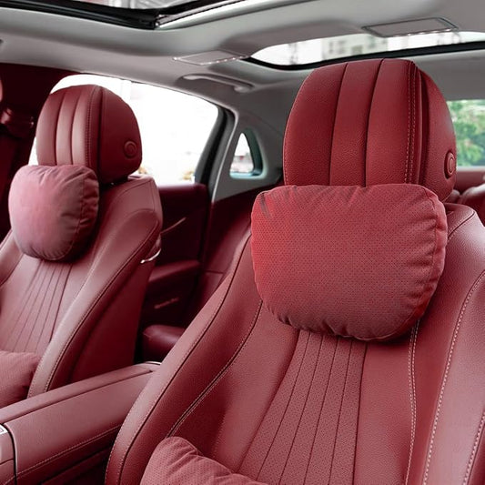 2 Pcs Car Headrest Neck Pillow for Driving,Universal Premium Suede Leather Soft and Comfortable Headrest,Three Gears of Height Adjustment Car Seat Headrest Pillow Car Interior Accessories