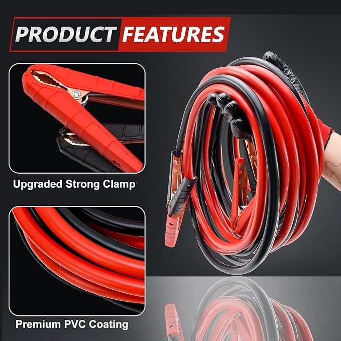 0 Gauge 25FT Jumper Cables, Heavy Duty Jumper Cables for Car Van Truck, Commercial Grade 3000AMP Automotive Booster Cables for Jump Starting Dead or Weak Batteries, With Storage Bag & Gloves