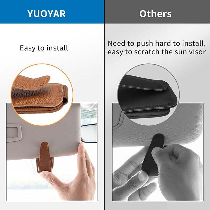 Yuoyar 2 Packs Magnetic Sunglass Holder for Car Visor (Brown) | Magnetic Interior Car Accessories