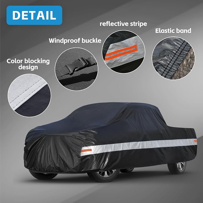 10 Layers Truck Cover Waterproof All Weather. Pickup Truck Cover Rain Snow UV Dust Protection. Length: 210-230 inches, Universal Fit for Ford F150 Chevy Silverado Dodge Ram 1500.
