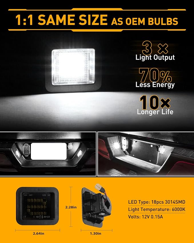 LESAUCE LED License Plate Lights for 2015-2020 2021 2022 Ford F-150, LED Tag Lights for 2017-2020 Raptor, Smoke Lens, 6000K White, Plug N Play, 2PCS