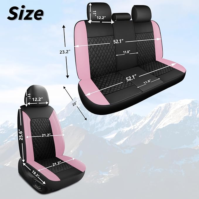 HChengkikz Faux Leather Full Set Car Seat Covers, Front & Split Rear | Bench Seat Protectors, Easy to Install Universal Fit for Sedans, Trucks, Vans, SUVs Automotive Interior Accessories
