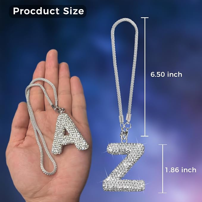 Bling Car Accessories for Women Letter Charm, Rear View Mirror Ornament Cute Hanging Crystal Pendant Girl Car Decorations, Lucky Diamond Rhinestone Girly Charm Interior (White Z)