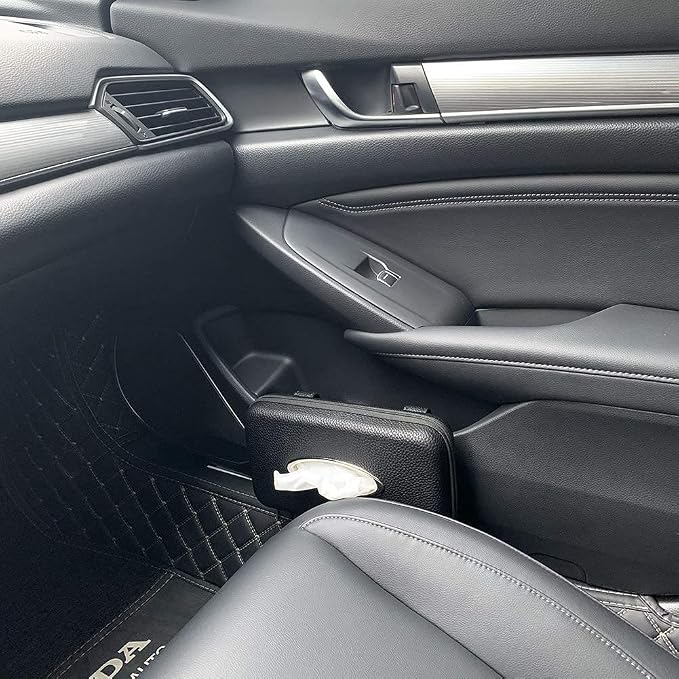 Car Tissue Holder, Sun Visor Napkin Holder, Car Visor Tissue Holder, PU Leather Backseat Tissue Case Holder for Car,Vehicle (Black)