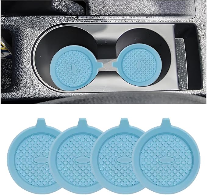 4PCS Car Cup Holder Coaster, Silicone Non-Slip Shockproof Vehicle Drink Cup Insert Mat, Dustproof Embedded Automotive Interior Water Bottle Pad, Universal for SUV Van Truck (Light Blue)