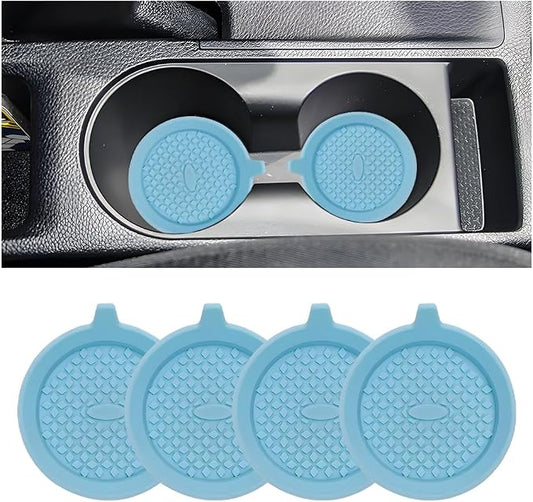 4PCS Car Cup Holder Coaster, Silicone Non-Slip Shockproof Vehicle Drink Cup Insert Mat, Dustproof Embedded Automotive Interior Water Bottle Pad, Universal for SUV Van Truck (Light Blue)