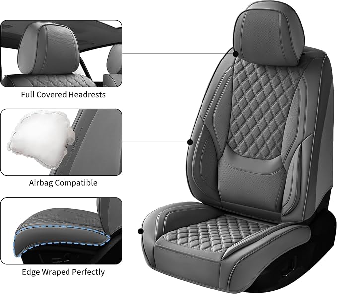 Car Seat Covers Full Set,5 Seat Grey Leather Seat Covers for Cars,Front Seats and Back Seat Cover,Waterproof Car Seat Cushion Protectors,Universal Fit for Most Cars SUV Trucks (Gray-Full Set)