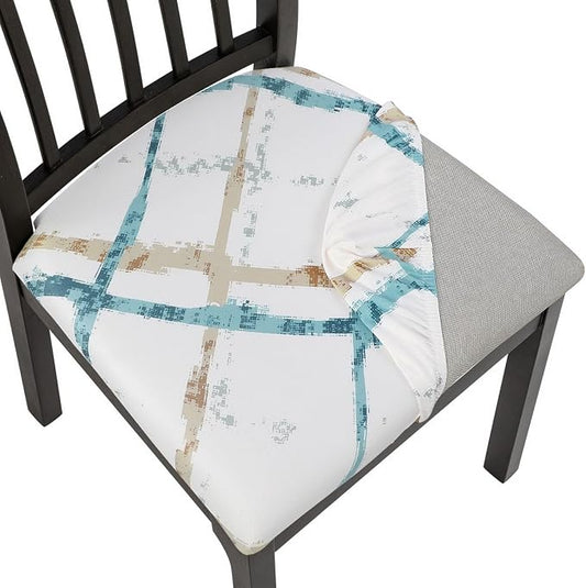 SearchI Seat Covers for Dining Room Chairs Stretch Printed Chair Seat Covers Set of 6, Removable Washable Upholstered Chair Seat Protector Cushion Slipcovers for Kitchen(Geometric Stripe)