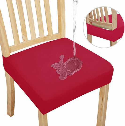 Easy-Going 100% Waterproof Seat Covers for Dining Room Chairs Set of 4, Stretch Chair Seat Slipcovers Protector Removable and Washable Kitchen Dining Chair Covers, Christmas Red