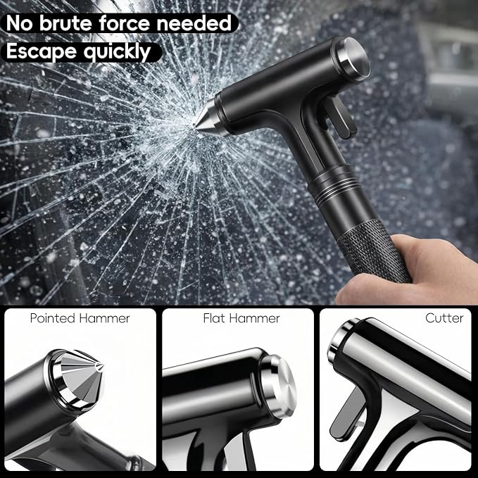 Tesla Glass Breaker Window Breaker Seatbelt Cutter Safety Hammer Car Window Breaker Tool Seatbelt Cutter Emergency Rescue Tools Metal Window Hammer Model Y/3/X/S Car Accessories (Black)