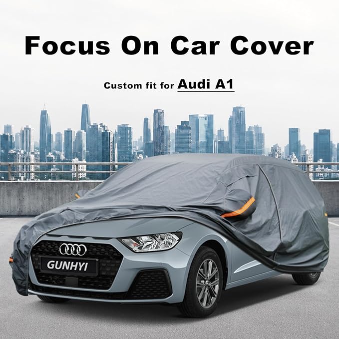 GUNHYI Premium Car Cover Custom Fit Audi A1, 16 Layers Heavy Duty Car Cover Waterproof All Weather with Zipper Door for Sun Rain Snow Dust Uv Protection