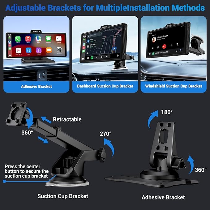 10.26" Wireless Apple Carplay Screen for Car with 4K Dash Cam | Apple Carplay & Android Auto, Touchscren with 1080p Backup Camera, Mirror Link/Voice Control/Music Play/GPS Navigation