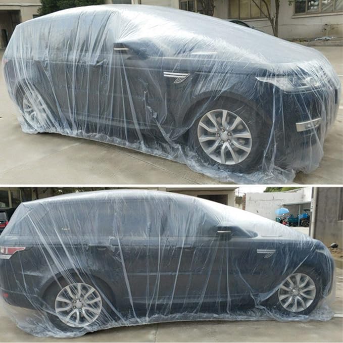 West Lake Car Essential Universal Disposable Clear Plastic Car Cover Suitable for SUV Sedan Mini Van, 24 Feet by 16 Feet Extra Large Size with Elastic Band
