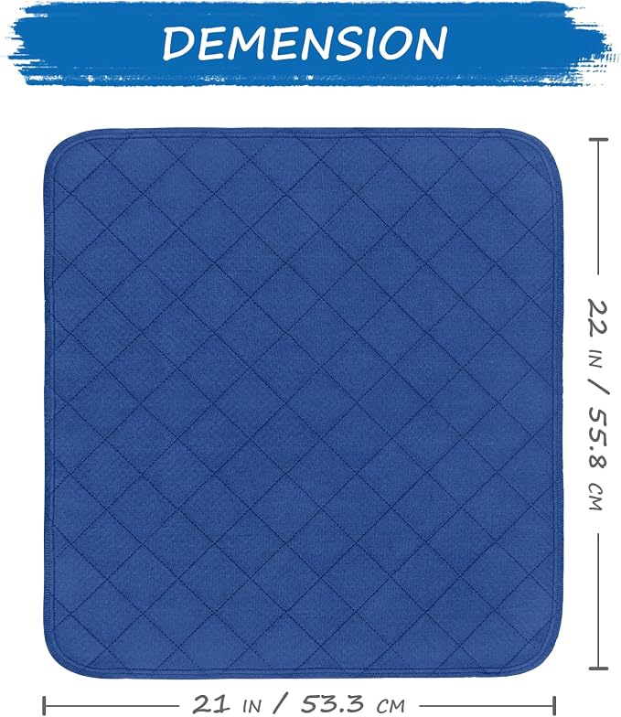 Waterproof Chair Pads for Incontinence Washable, 22" x 21" Under Pads for Adults Washable, 2 Pack Incontinence Chair Pads, Wheelchair Reusable Seat Pads Cover for Men, Women, Adults, Navy